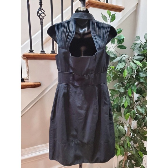 Nanette Lepore Women Black Solid Collared Sleeveless Casual Knee Length Dress 6 - Picture 5 of 9